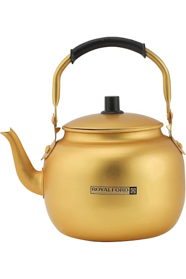 Royalford 2.0L Golden-Finish Aluminum Tea Kettle- RF10768 Rust and Corrosion Resistant Body with Co