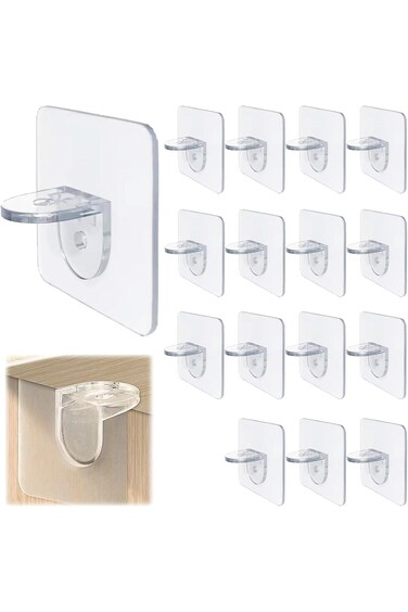 15 قطعة رفوف شفافة داعمة للمطبخ والحمام وحامل خزانة الكتب اللاصق الخالي من الثقب