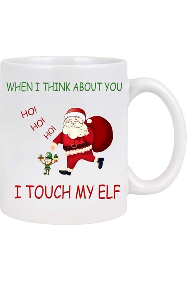 كوب قهوة مضحك لعيد الميلاد عندما أفكر فيك ألمس قزمتي كوب قهوة سانتا كلوز عطلة ديسمبر