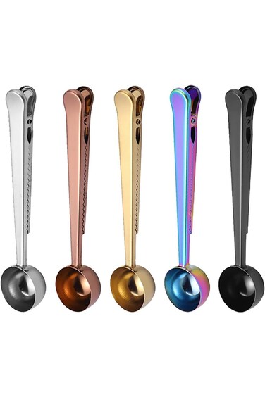 مجموعة من 5 ملاعق قياس قهوة، 2 في 1 من الفولاذ المقاوم للصدأ الفاخر مع مانع تسرب فعال