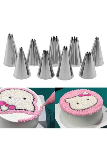 Suuker Open Star Piping Tips Set,9 Pieces French Star Tube Set Frosting Nozzle Kit,Stainless Steel