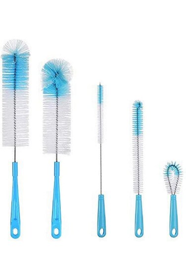 مجموعة فرش تنظيف بمقبض طويل من هوكور، مكونة من 5 قطع - مجموعة فرش تنظيف زجاجات المياه والقش بمقبض طويل