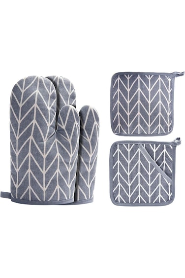 SWIUKPHE Oven Mitts and Potholders BBQ Gloves, 4-Piece Set Oven Mitts and Pot Holders with Recycled