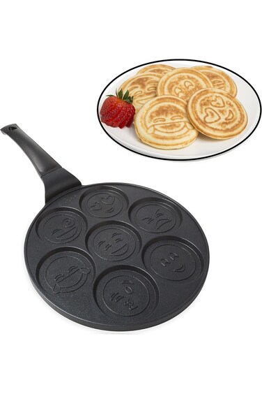 Nonstick Pancake Pan,7 Smiley Face Pancake Griddle, Soft Touch Handle Fun Breakfast for Kids, 26cm
