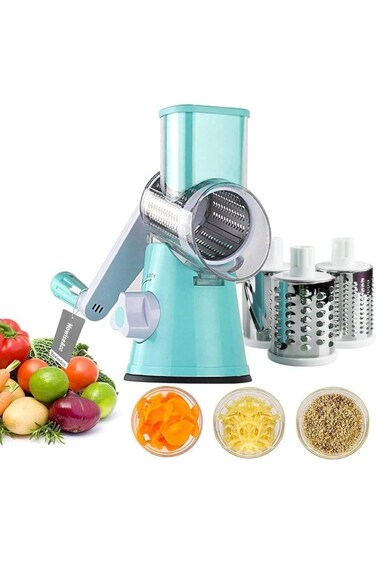 Multi-Function Round Vegetable Fruit Cutter with 3 Stainless Steel Rotary Blades for Grinding, Cutt
