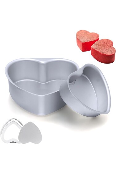 2pcs Heart Shaped Cake Pan with Removable Bottom, 4 inch &amp; 6 inch Aluminum Alloy Heart Cake Trays f