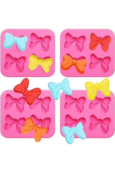 Silicone Fondant Mold Chocolate Molds, 4 PCs Bow Silicone Moulds, Bow Shapes Fondant Cake Molds for