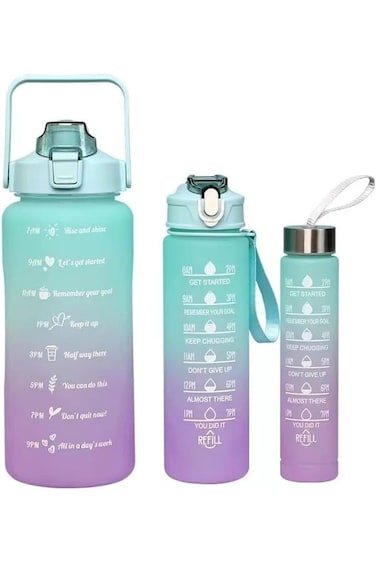 ABIN Sports Water Bottles Set of 3, Motivational Sports Water Bottle with Time Capacity Free Big La