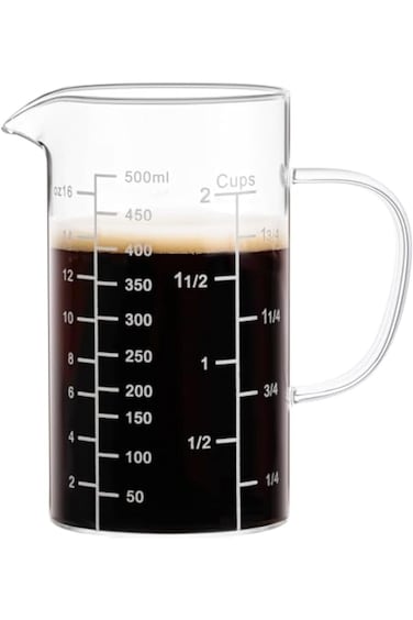 كوب قياس زجاجي، أكواب قياس للسوائل بثلاثة مقاييس وفم على شكل حرف V، أكواب قهوة زجاجية مع
