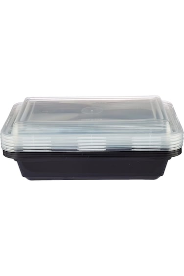 Hotpack Black Base Rectangle Microwavable Container 24Oz with Lid 50 Pieces