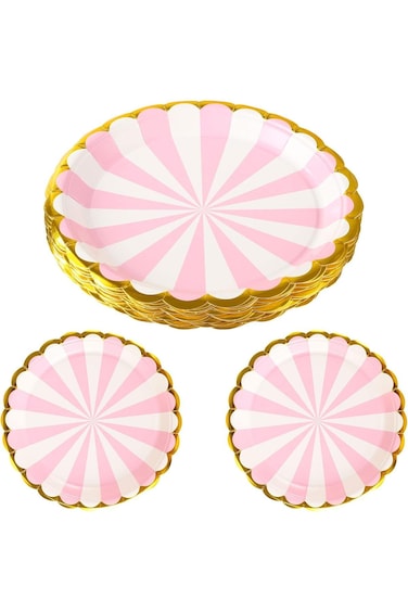 TERRIFI Pink and Gold Paper Plates, Disposable Plates Pastel Party Tableware Paper Party Plates 20