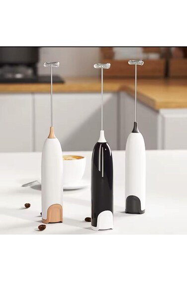 Electric Milk Frother White and Black &ndash; Elegant Design, Battery Operated, Ideal for Coffee, Milk &amp;