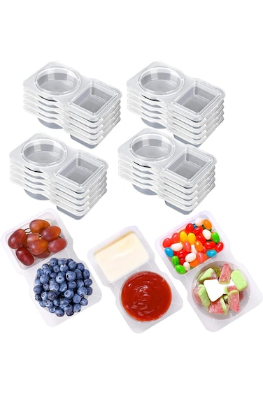 RXRRXR 10PCS Double Compartment Condiment Container With Lids - Reusable Snack Pack Containers for