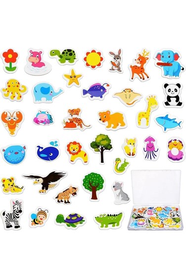 Paporich 36PCS Wooden Animal Fridge Magnets,Cartoon Magnetic Animal Magnets for Magnetic Whiteboard
