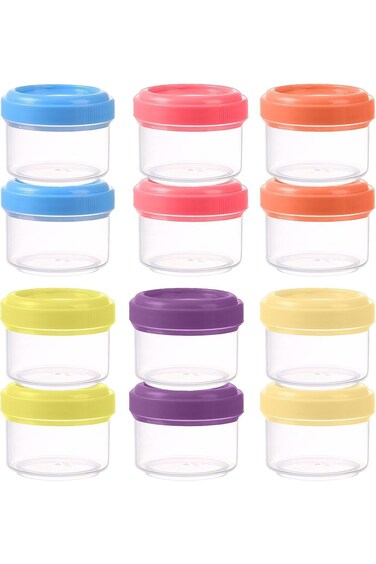 عبوة من 12 حاوية صغيرة لتخزين الطعام مع أغطية - حاويات بلاستيكية صغيرة محكمة الإغلاق ومقاومة للتسرب