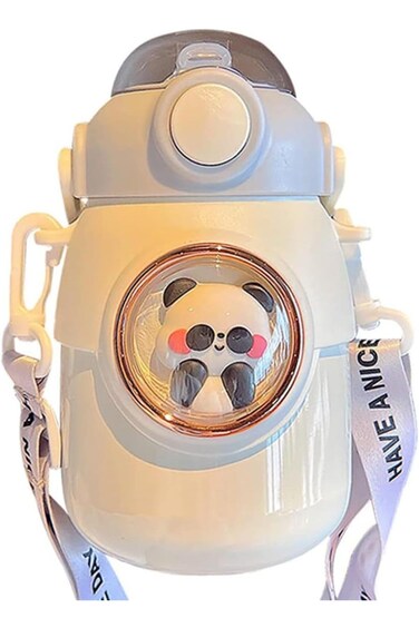 SWIUKPHE Bear Insulated Water Bottle, 700ml Cute Animal Thermos Drinking Cups with Straw and Adjust