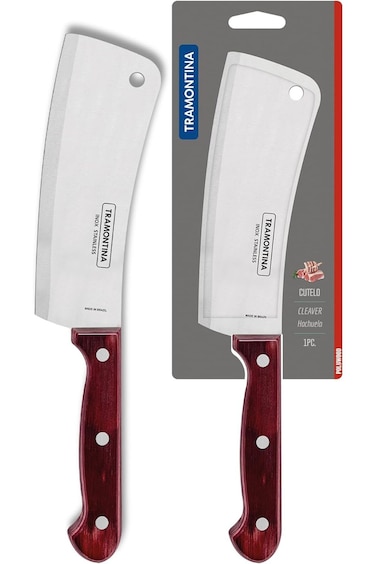 Tramontina Polywood 6 Inches Cleaver with Stainless Steel Blade and Red Dishwasher Safe Treated Han