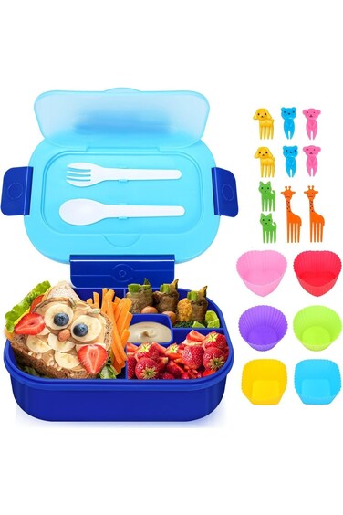 Wantoty Bento Lunch Box,Toddler Kids Lunch Boxes, or Kids Girls Boys, 4 Compartments,Utensils Set,
