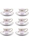 LTR Auratic Bone China Tea Cup and Saucer Set 12-Pieces Cappuccino Cups, Coffee Cups, White Tea Cup