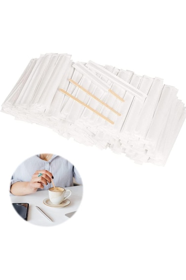 SYOSI 200Pcs Wooden Coffee Stirrers, 5.5 Inch Individually Wrapped Coffee Stir with Paper Wrapped