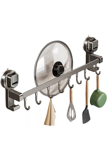 Kitchen Hanging Racks 304 Stainless Steel 30cm Rail Utensil Storage Hanger with 6 Pcs Hooks, Wall M