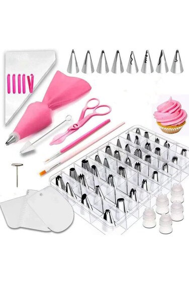 مجموعة أدوات تزيين الكيك متعددة الوظائف باللون الوردي، مكونة من 83 قطعة، وأداة تزيين الكيك بأنبوب المعجنات وأداة عجينة السكر ومجموعة الحفلات