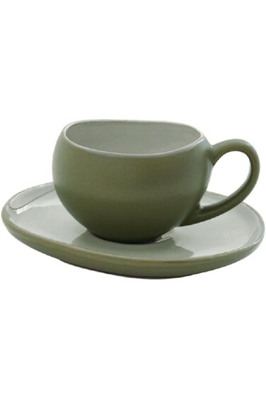 Easy Life Organica Dishwasher Safe Stoneware Ceramics Cup and Saucer Set Green 90ml R2657#ORGR