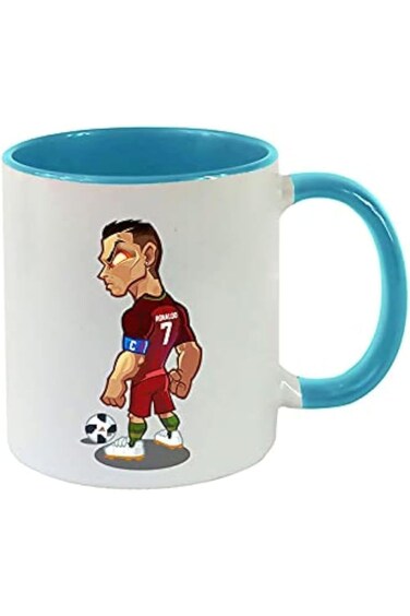 كوب قهوة كريستيانو رونالدو من MEC بمقبض أزرق، 11 أونصة، كوب شاي CR7 متحرك، هدية له