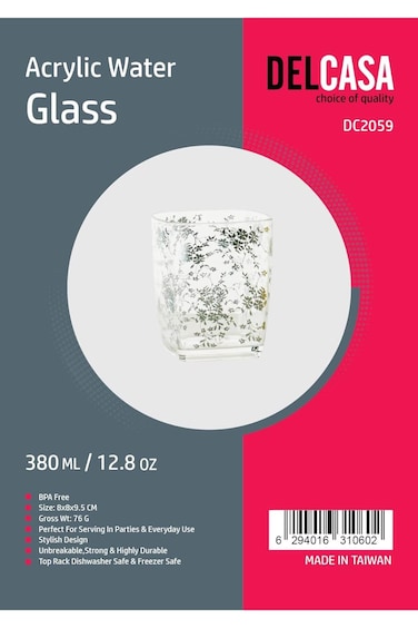 Delcasa Acrylic Water Glass, 380Ml/12.8Oz, Dc2059   Transparent Water Cup Drinking Glass   Top Rack