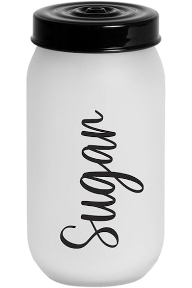 Solmazer Herevin 1-Liter Decorated Glass Jar - Stylish White Ice Color-Painted Sugar Canister for F