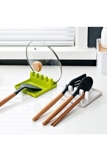 حامل ملاعق ALMEKAQUZ مع حامل غطاء، حامل أدوات للموقد، حامل ملعقة مسطحة/مغرفة/ملعقة مع تنقيط