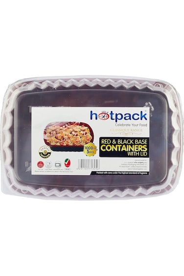 Hotpack Red &amp; Black Base Meal Prep Container 1000 mlWith Lids 5 Pieces ' 5 Units