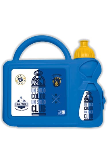 صندوق غداء بلاستيكي وزجاجة مياه للأطفال من ريال مدريد، أزرق
