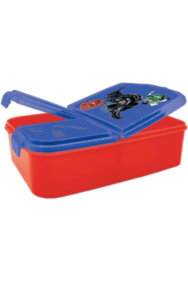 Justiceleague Justice League Plastic Lunch Box with 3 Compartments for Kids, Blue/Red