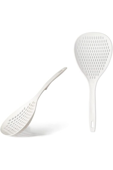 GNAFOTU 2 Pieces Strainer Scoop Colander Slotted Pasta Spoon Plastic Skimmer Spoon Colander Straine