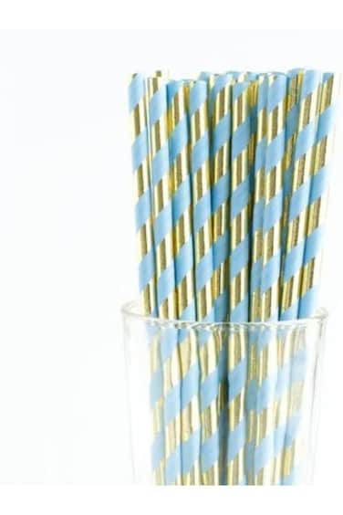 قشة ورقية معدنية (ذهبي/أزرق)