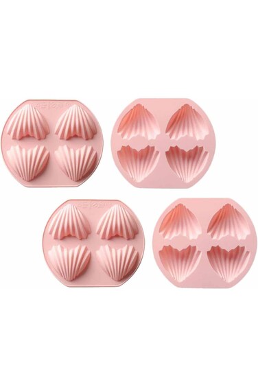 Tazweeq 4 Piece Madeleine Cake Mould, Silicone Heart Cake Pan, Non-Stick Madeleine Bakeware for Ove