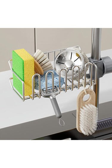 NALACAL Stainless Steel Sponge Holder for Faucet Sink, Detachable Scrub Kitchen Sink Sponge Holder