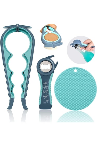 Jar Opener for Weak Hands, Seniors with Arthritis, 5 in 1 Multi Function Bottle Opener Lid Opener w