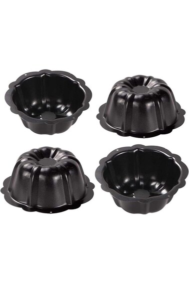 ALMEKAQUZ 4 Pack Mini Cake Pan, 4 Inch Nonstick Fluted Tube Cake Pans, Oven Baking Mold Metal Round