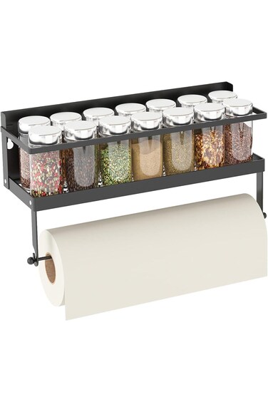 منظم رفوف التوابل المغناطيسي من سليكلين للثلاجة، حامل مناشف ورقية مع خطافات، متعدد الاستخدامات