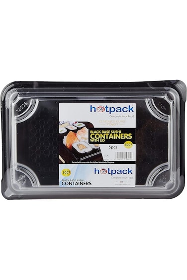 علبة سوشي هوت باك سوداء بقاعدة 254 × 164 × 29 مم مع غطاء (SC07B) 5 قطع ' 5 وحدات