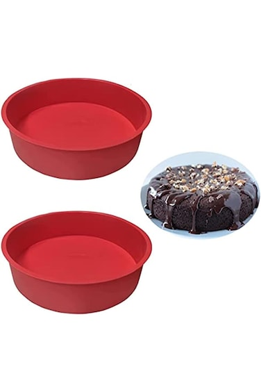 Oasisgalore 8 inch Round Cake Pans - Set of 2 Silicone Molds for Baking, Nonstick &amp; Quick Release B