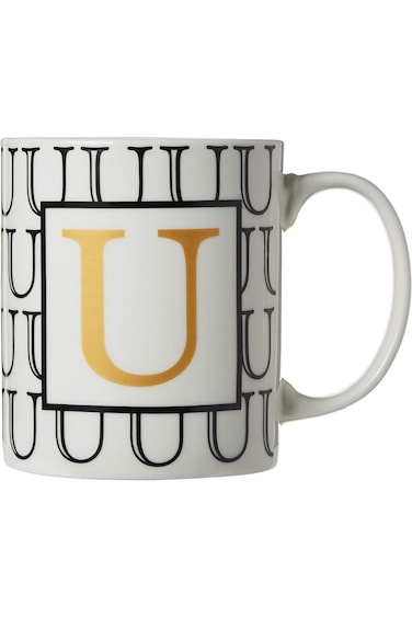 كوب شاي وقهوة من البورسلين مطبوع عليه حرف U ضحل، Bd-Mug-U