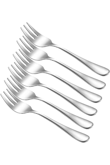 ECVV Dessert Forks 6 Pieces, Stainless Steel Cake Forks Silverware Set, Fruit and Cocktail Forks, A