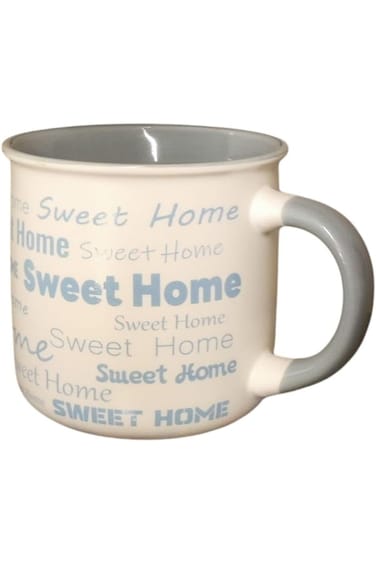 كوب قهوة سويت هوم، سيراميك، أبيض مع نص أزرق، 350 مل