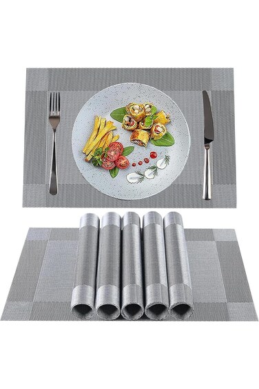 مجموعة مفارش طاولة Kncevren مكونة من 6 قطع، مفارش طاولة مقاومة للحرارة ومضادة للانزلاق مصنوعة من الفينيل المنسوج العازل
