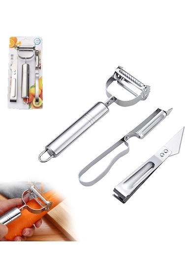 DHB tech Stainless Steel Potato Peeler,3 Piece Peeler Set, Double-Sided Blade Vegetable Julienne Cu