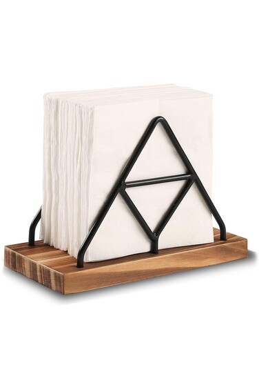 حامل مناديل تزوييق، حامل مناديل معدني أنيق بقاعدة خشبية، حامل مناديل مزخرف للباب