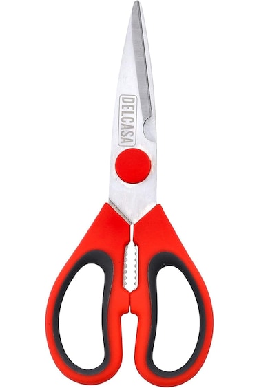 Delcasa 3-In-1 Kitchen Scissor with Stainless Steel Blades, 19.5 cm x 8 cm Size, Red
